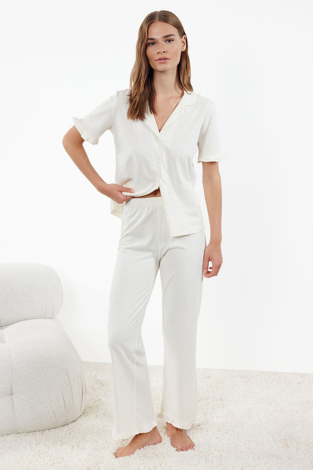 Trendyolmilla Mint %100 Pamuklu F?rf?r Detayl? Orme Pijama Tak?m? THMSS24PT00223 фото 2