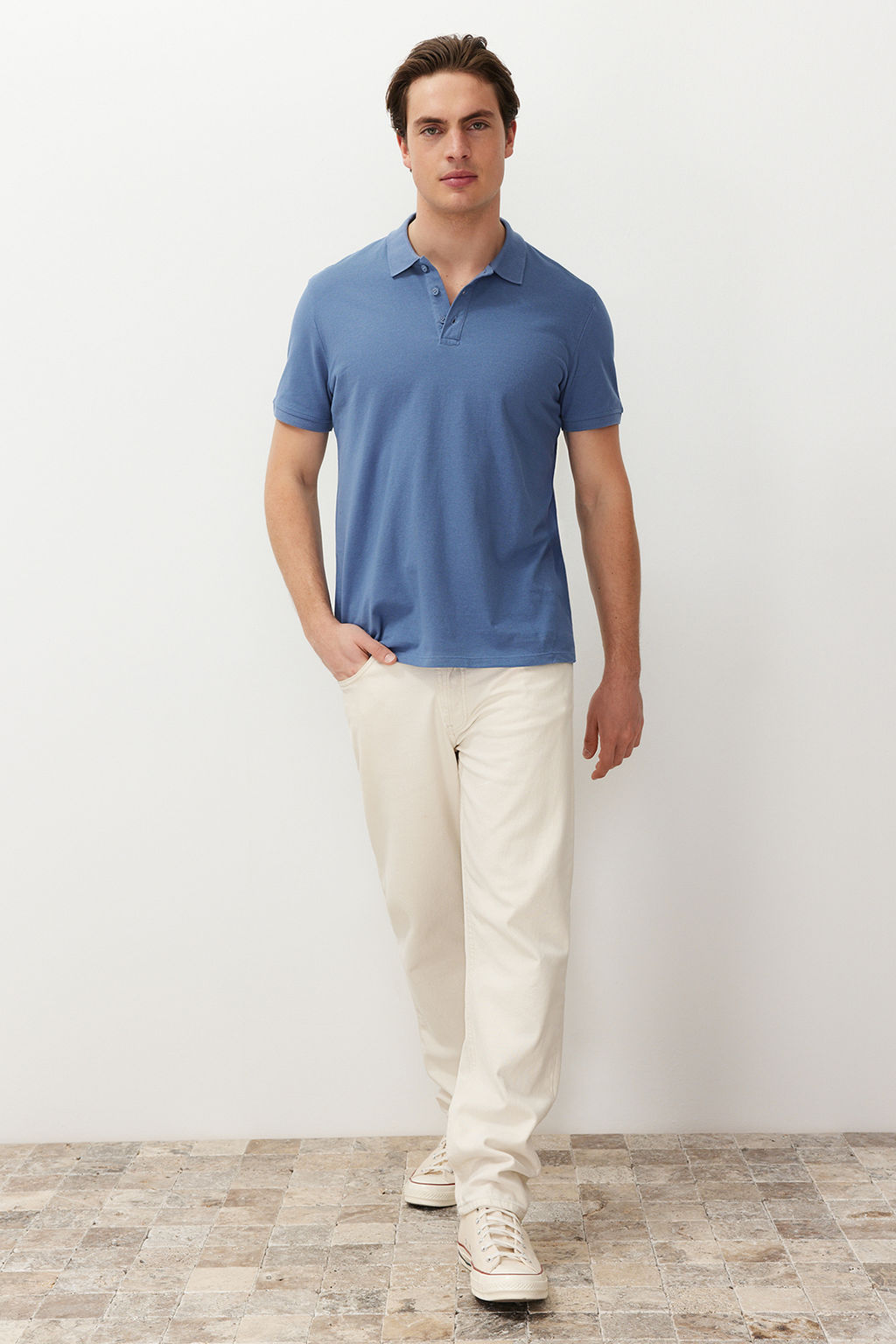 TRENDYOL MAN Indigo Regular/Normal Kesim Dokulu Polo Yaka T-Shirt TMNSS24PO00043 - Trendyolmilla фото 3