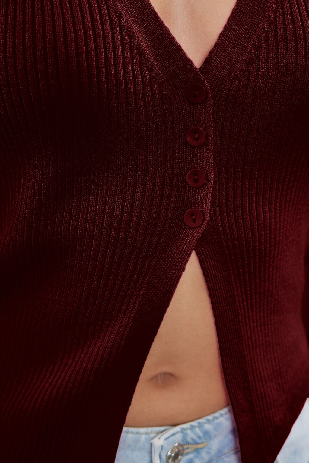 Bordo Premium Iplik / Ozel Iplik Crop Yelek TWOSS24BZ00258