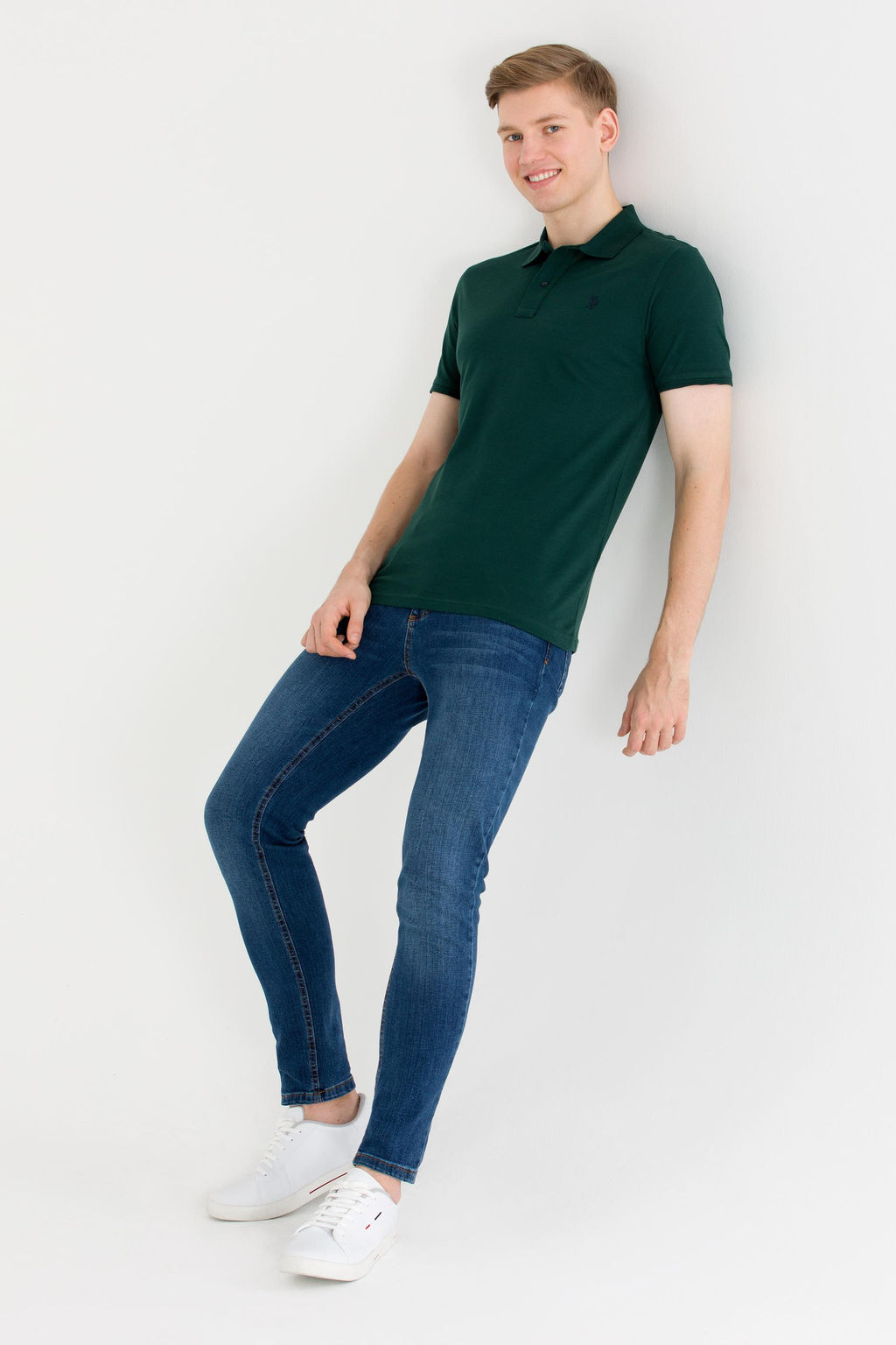 Мужская темно-зеленая базовая футболка с воротником поло - U.s. polo assn фото 5