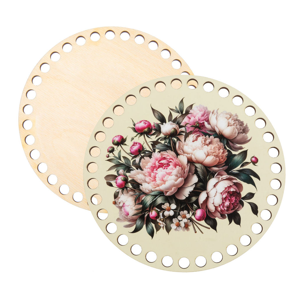 Заготовка для декорирования Love2art ДВ-02 Набор донышек для вязания Матовый фанера d 15 см х 0.4 см 2 шт 06 Пионы