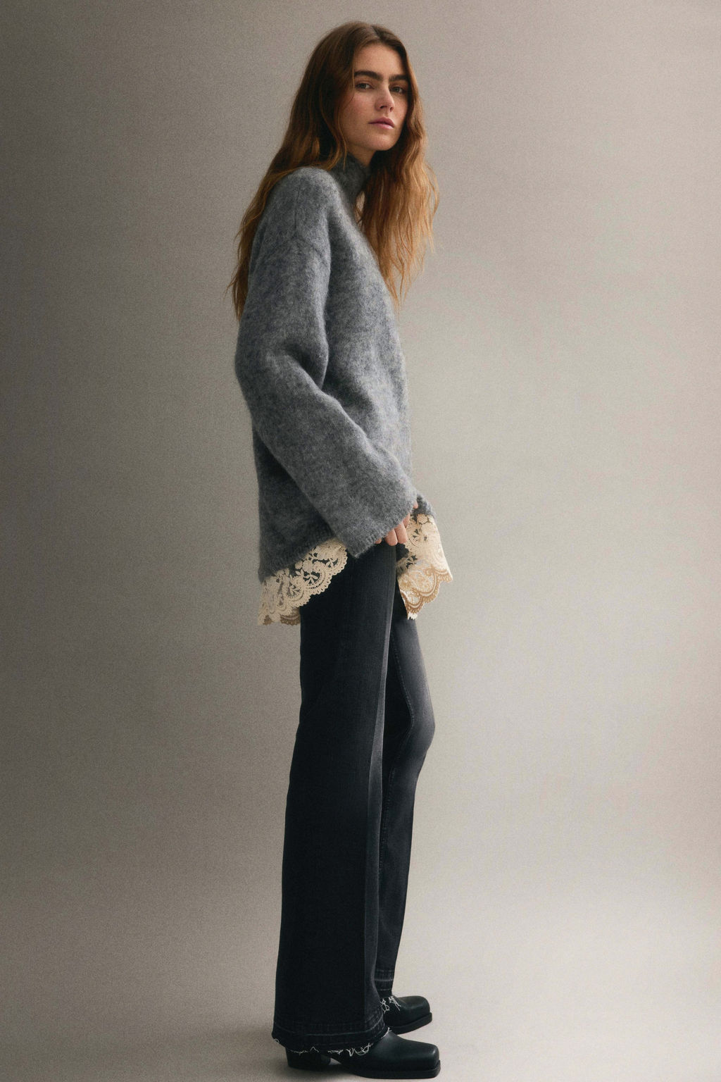Jersey de mezcla de mohair con ribete de encaje - H&m фото 7