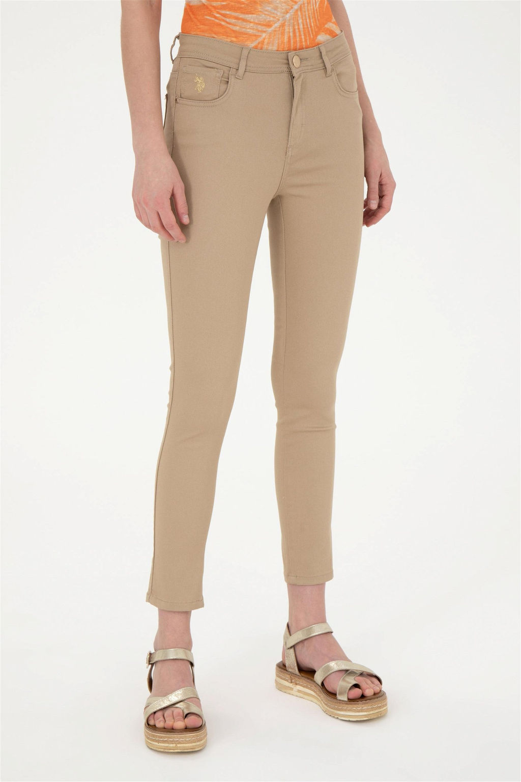 Женские брюки песочного цвета из парусины - U.s. polo assn фото 2