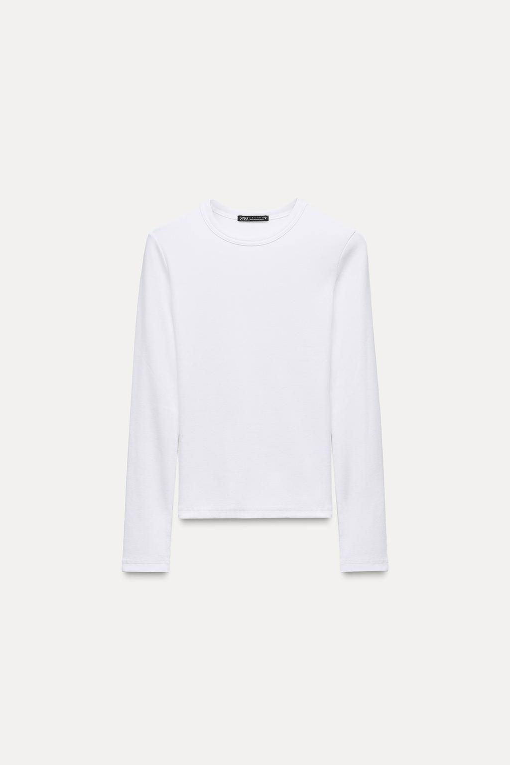LONG SLEEVE WASHED EFFECT RIBBED T-SHIRT - Zara фото 5