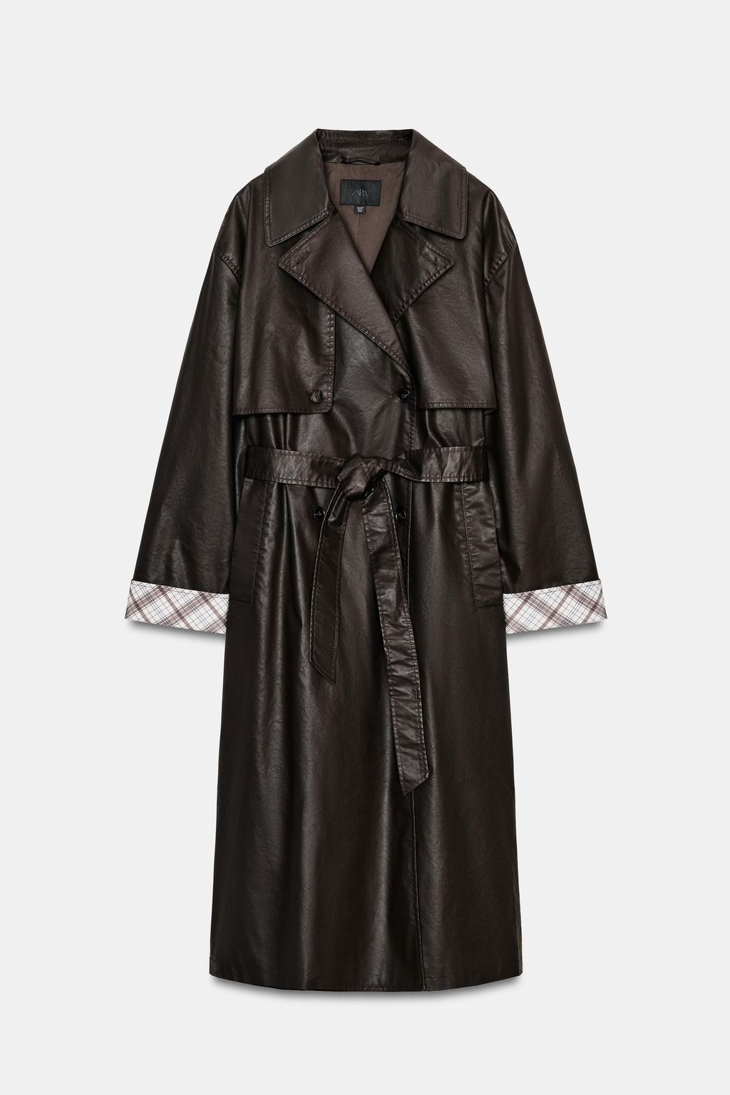LONG WAXED CHECK TRENCH COAT - Zara фото 6