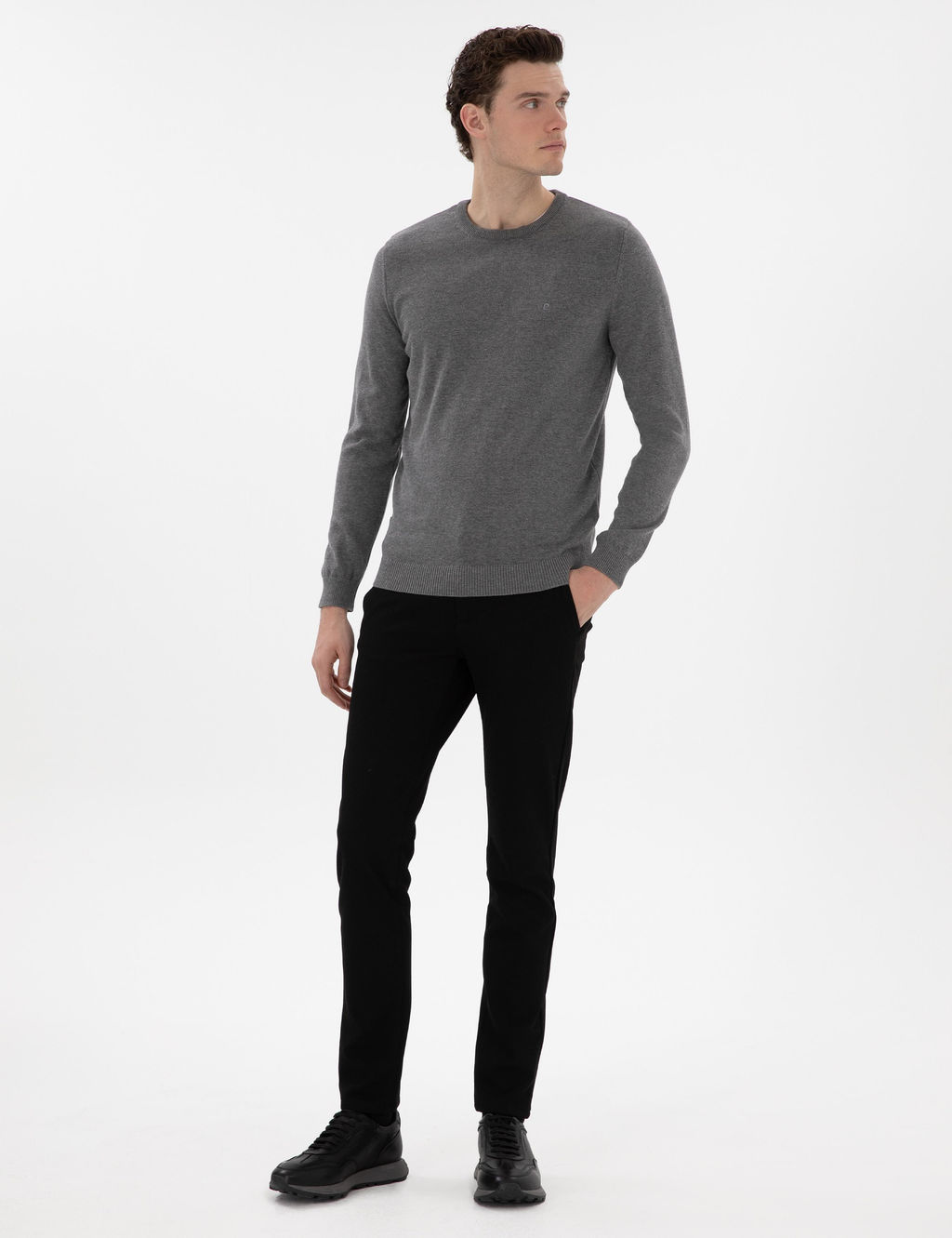 Gri Melanj Slim Fit Bisiklet Yaka Basic Triko Kazak - Pierre cardin фото 4