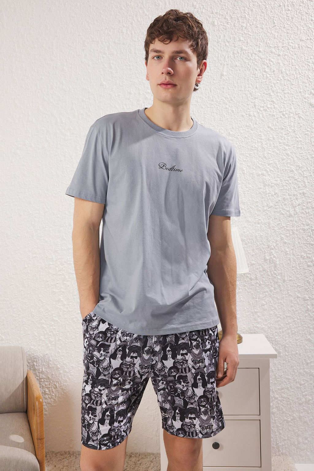 TRENDYOL MAN Cok Renkli Regular Fit Bask?l? Sortlu Orme Pijama Tak?m? TMNSS25PT00020 - Trendyolmilla фото 10