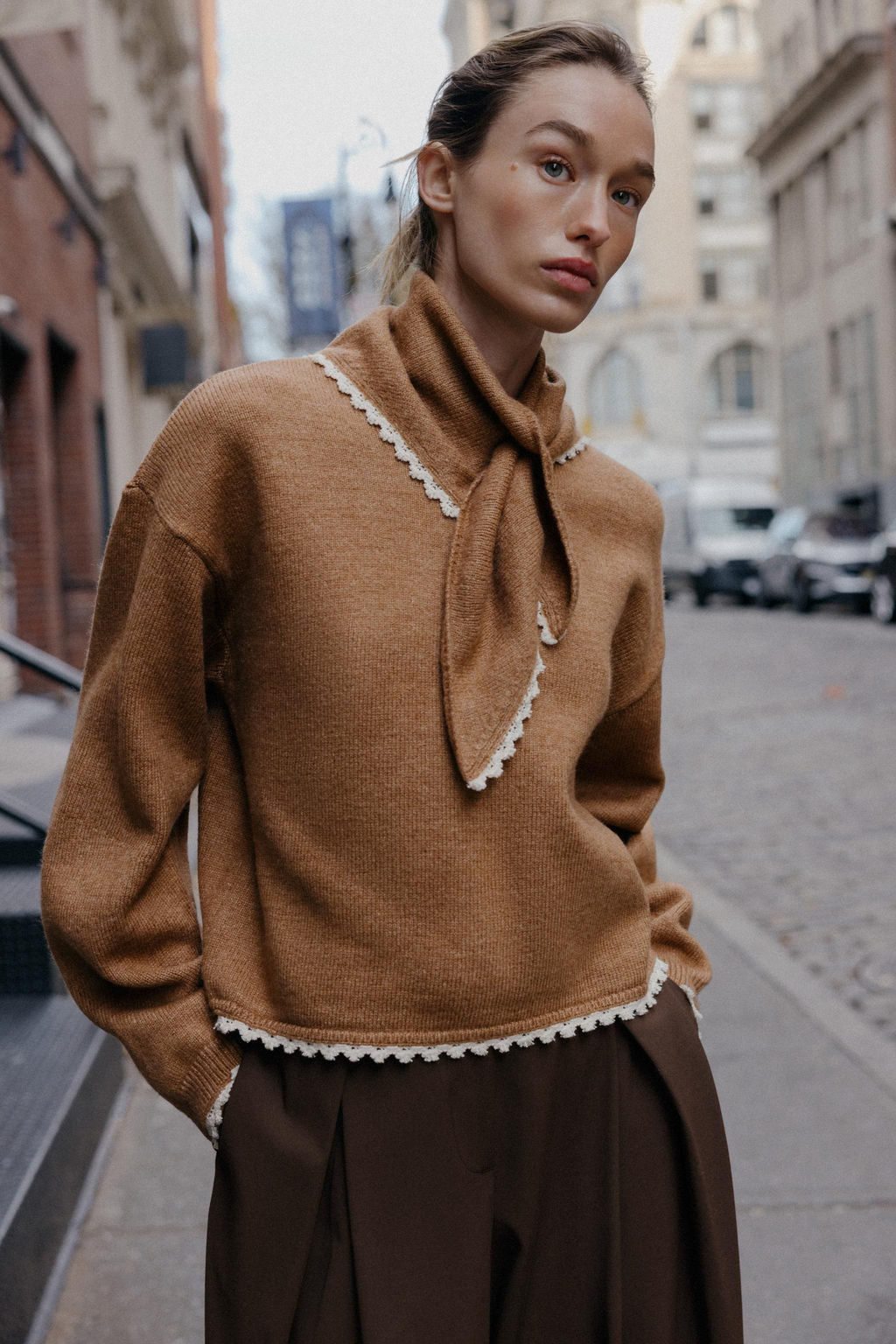 KNIT JUMPER WITH BANDANA AND LACE TRIM - Zara фото 2