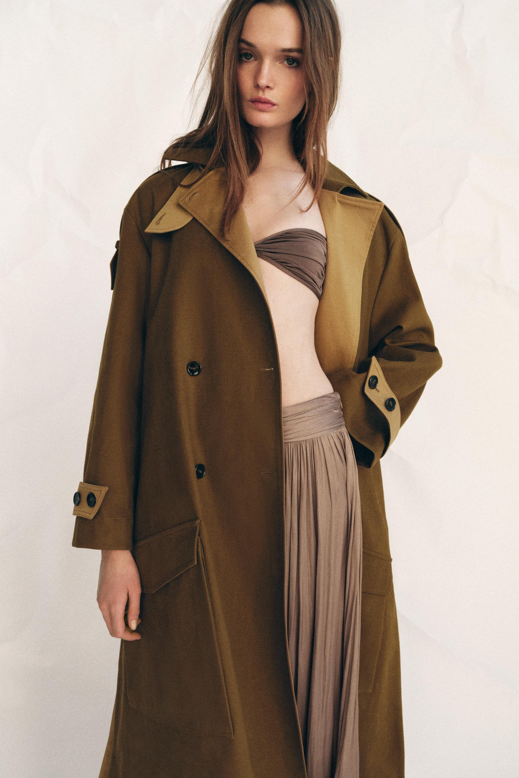 ZW COLLECTION LONG CONTRAST TRENCH COAT - Zara фото 2