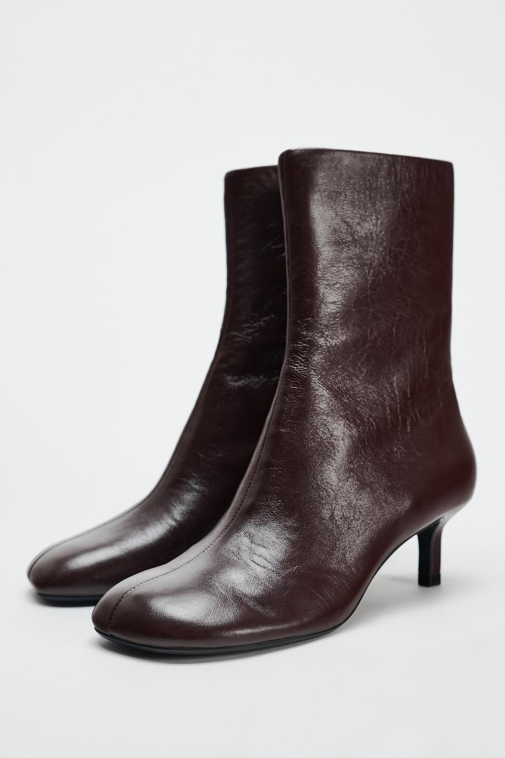 LEATHER ANKLE BOOTS WITH KITTEN HEEL - Zara фото 3