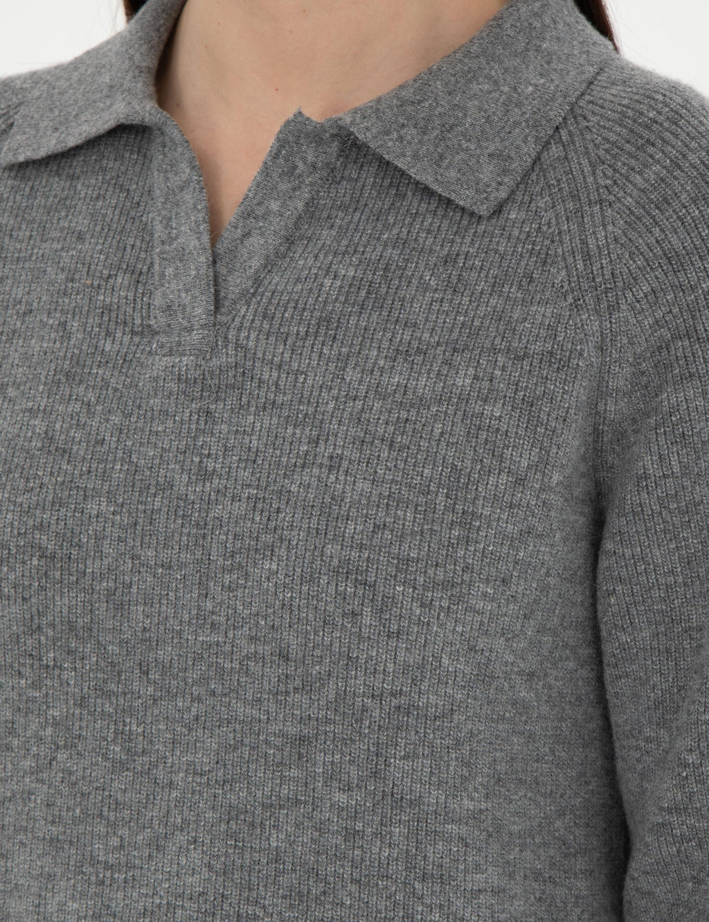 Gri Melanj Y_n Regular Fit Polo Yaka Kazak