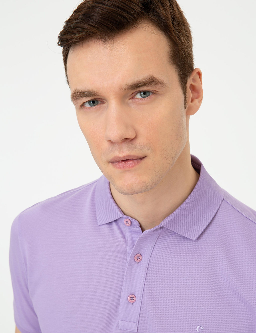 Lila Polo Yaka Slim Fit Basic Merserize T-shirt