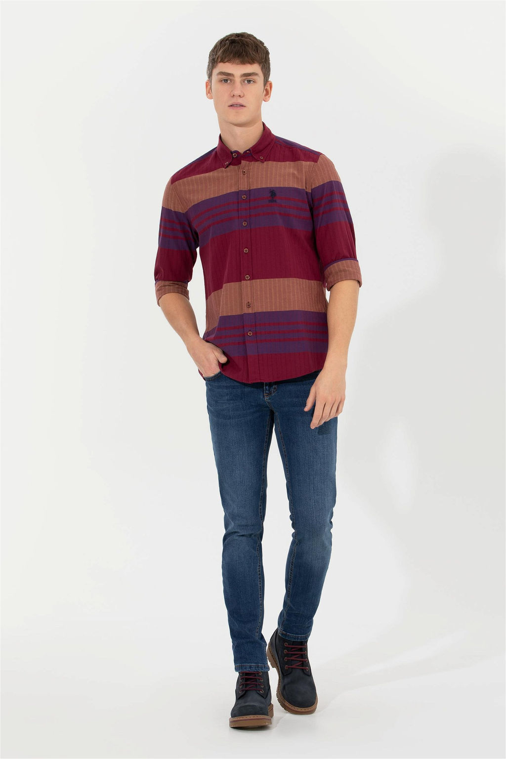 U. S. Polo Assn Мужская рубашка с длинным рукавом вишневого цвета - U.s. polo assn фото 10