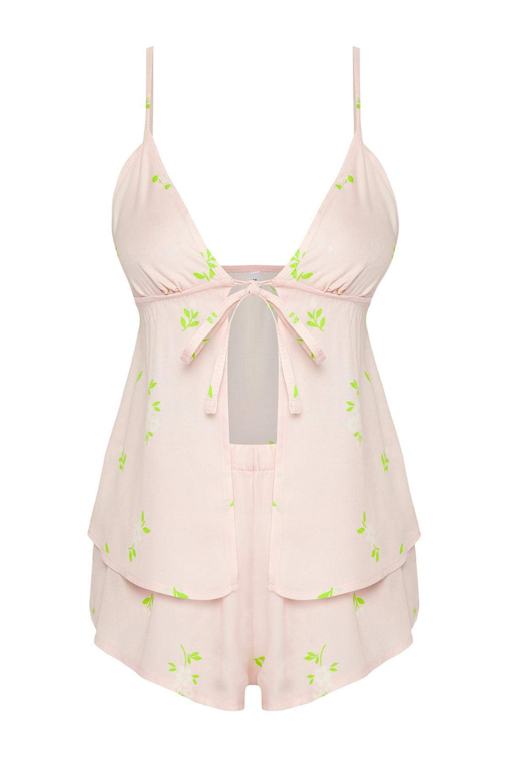 Trendyolmilla Pudra-Cok Renkli Cicekli Baglama Detayl? Viskon Sortlu Dokuma Pijama Tak?m? THMSS25PT00105 фото 10