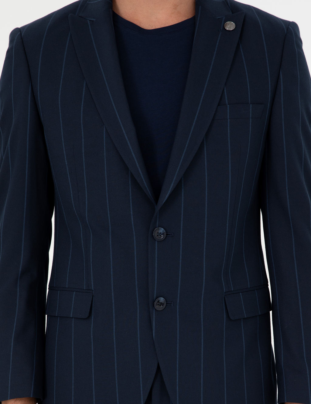 Lacivert Extra Slim Fit _izgili Tak_m Elbise