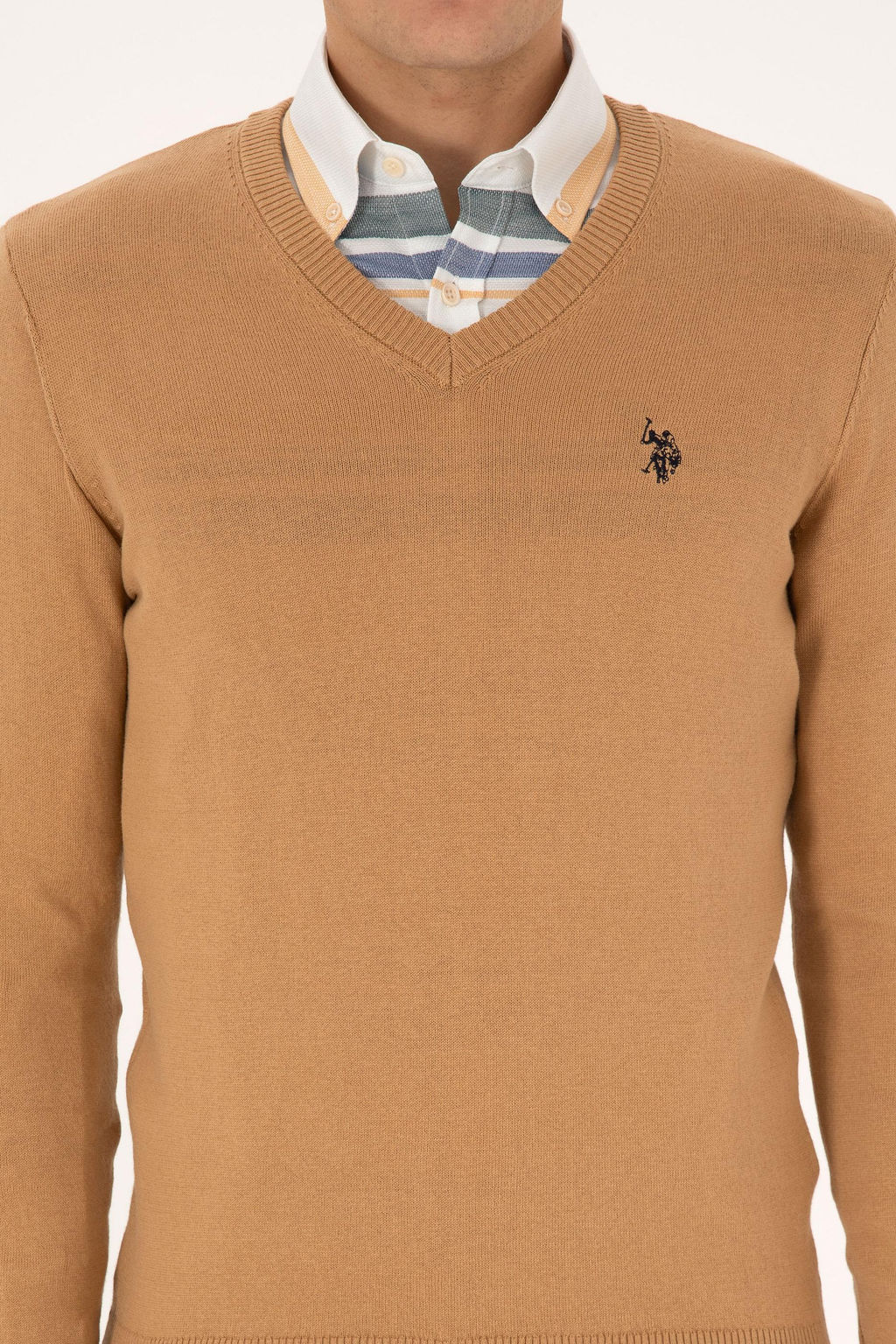 Erkek Slim Fit V Yaka Camel Basic Triko Kazak - U.s. polo assn фото 6
