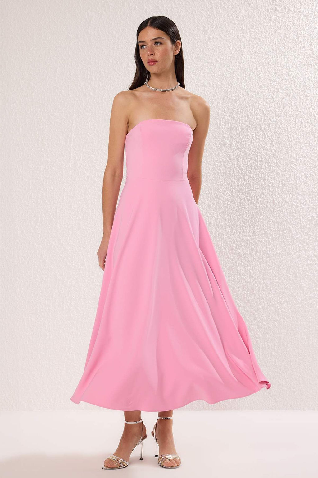 Pembe A-Kesim Straplez Dokuma S?k Abiye Gece Mezuniyet Elbisesi TPRSS24EL00139