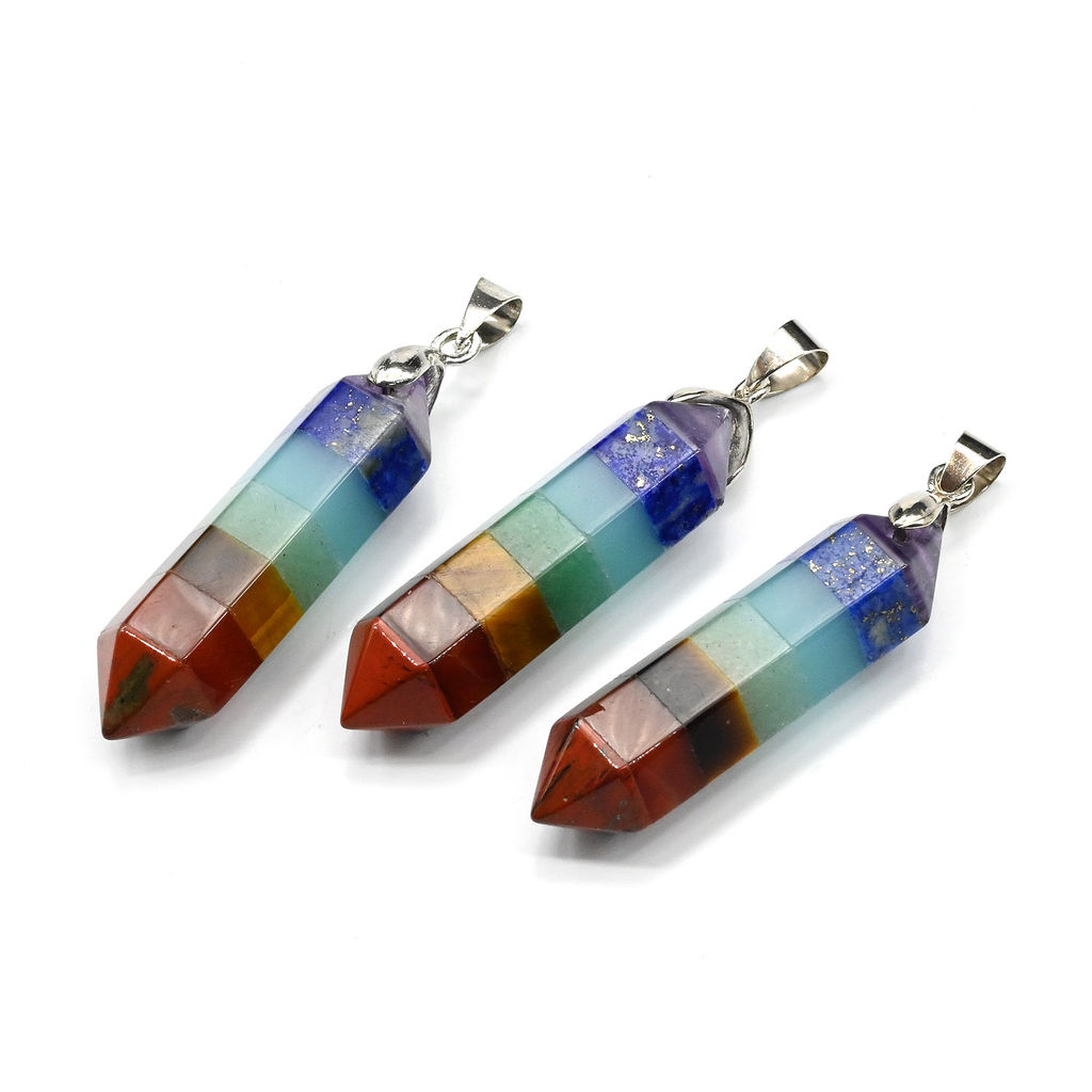 Подвеска Маятник карандаш 10*42мм из самоцветов 7 чакр