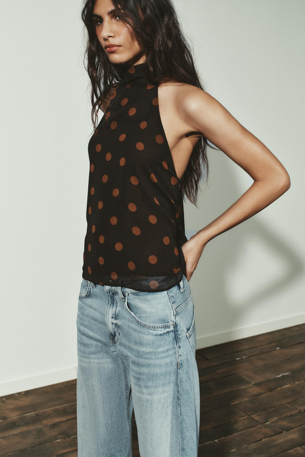 GEORGETTE HALTER TOP WITH POLKA DOTS