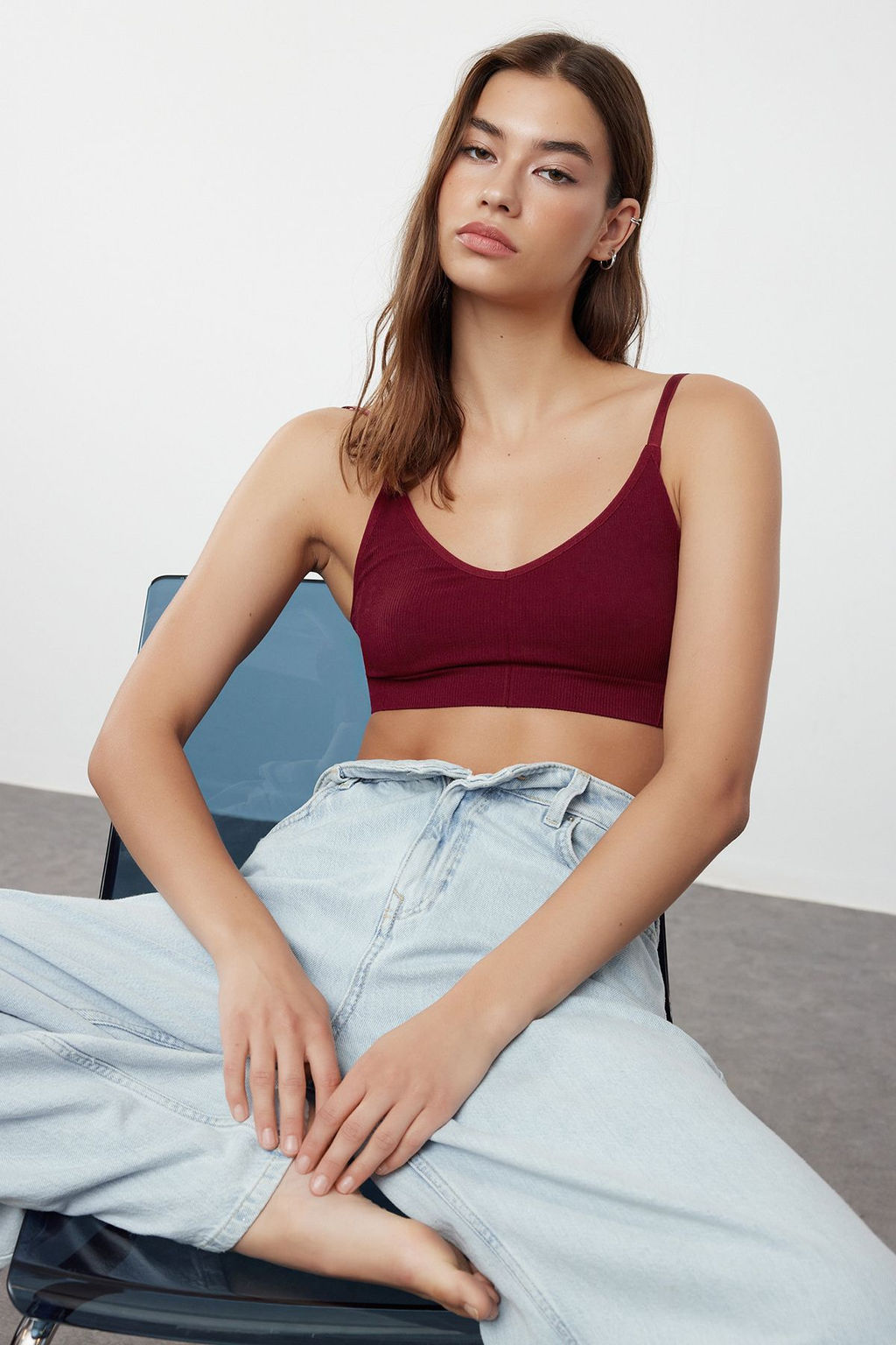 TRENDYOLMILLA Ekru Seamless/Dikissiz Ip Ask?l? Balensiz Kaps?z Bralette Orme Sutyen THMAW22SU0030 фото 32