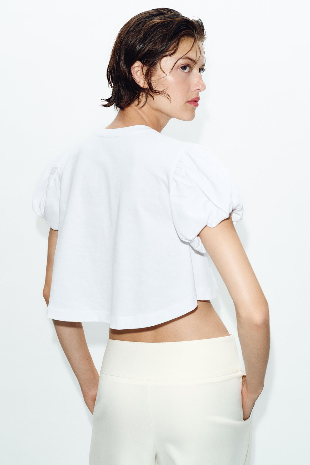 CAMISETA CROP MANGA VOLUMEN / Blanco - Zara фото 5