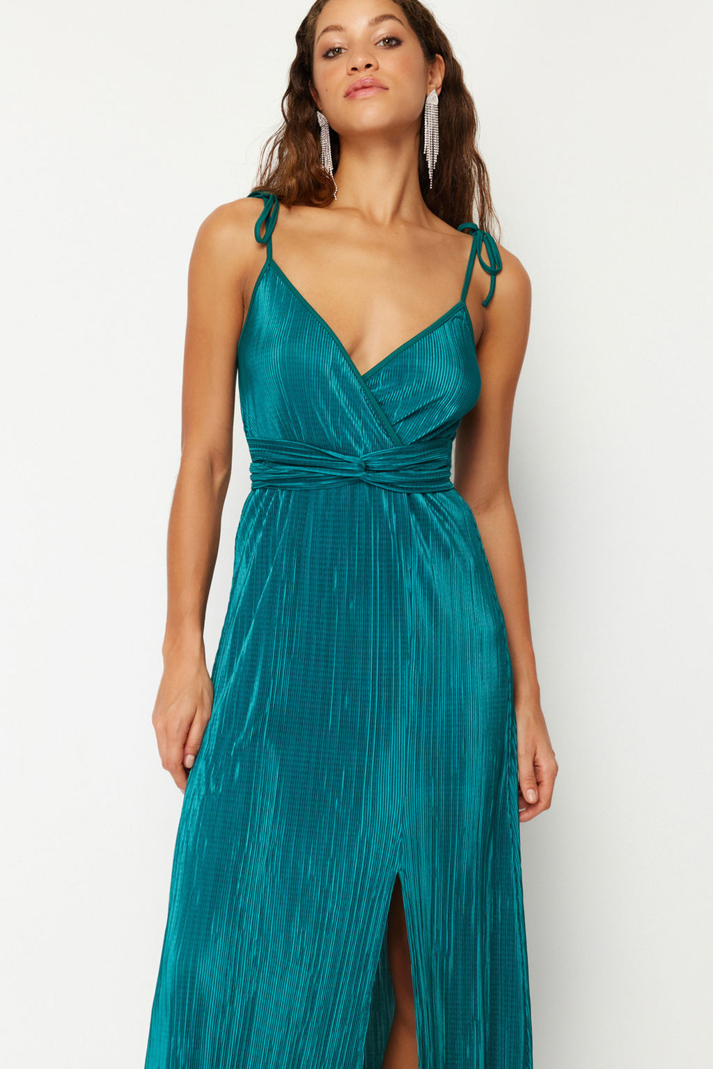 Zumrut Yesili Kusakl? A-Kesim Astarl? Piliseli Orme S?k Abiye Elbise TPRSS24EL00093 - Trendyolmilla фото 3