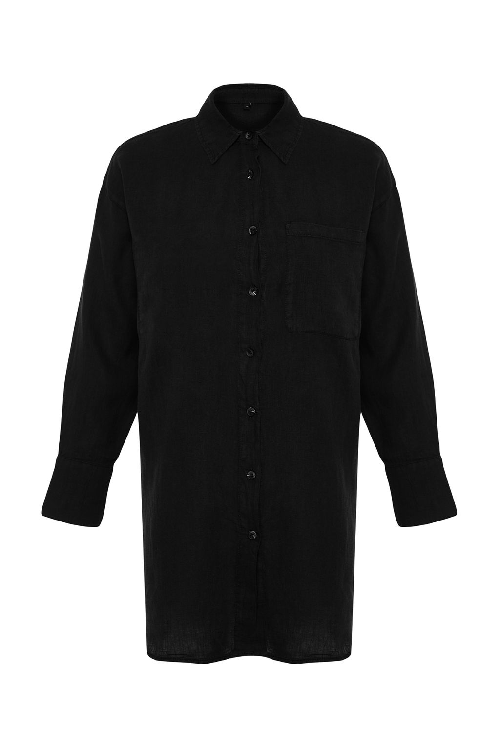 Siyah %100 Keten Oversize Gomlek TWOSS23GO00443