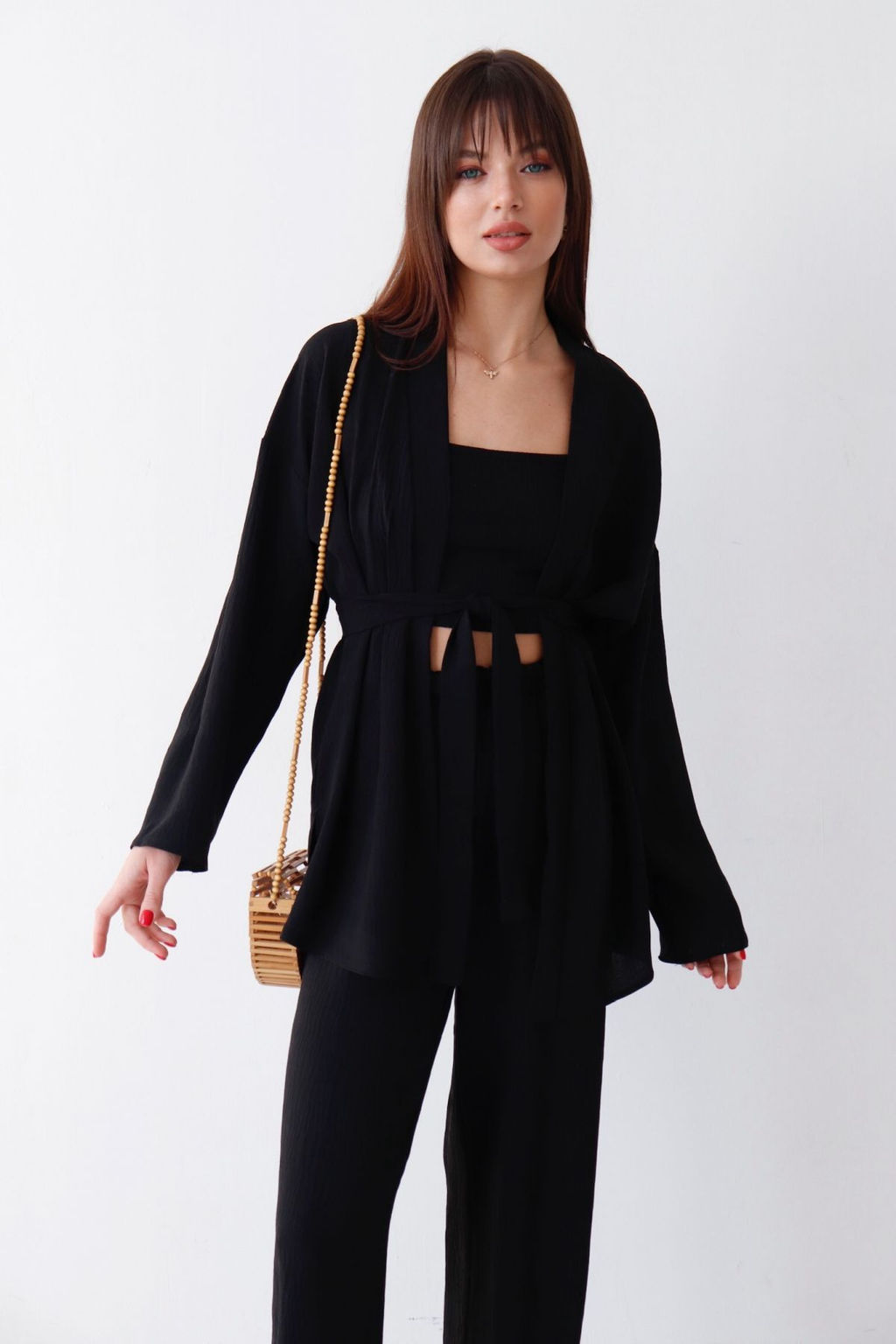 9192 Костюм из кимоно и брюк-палаццо чёрный - Martichelli фото 12