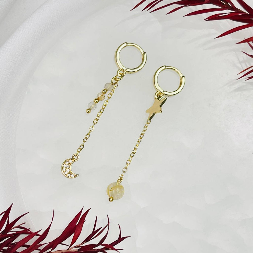 Серьги на цепочке из камня Рутиловый кварц "Волосатик"