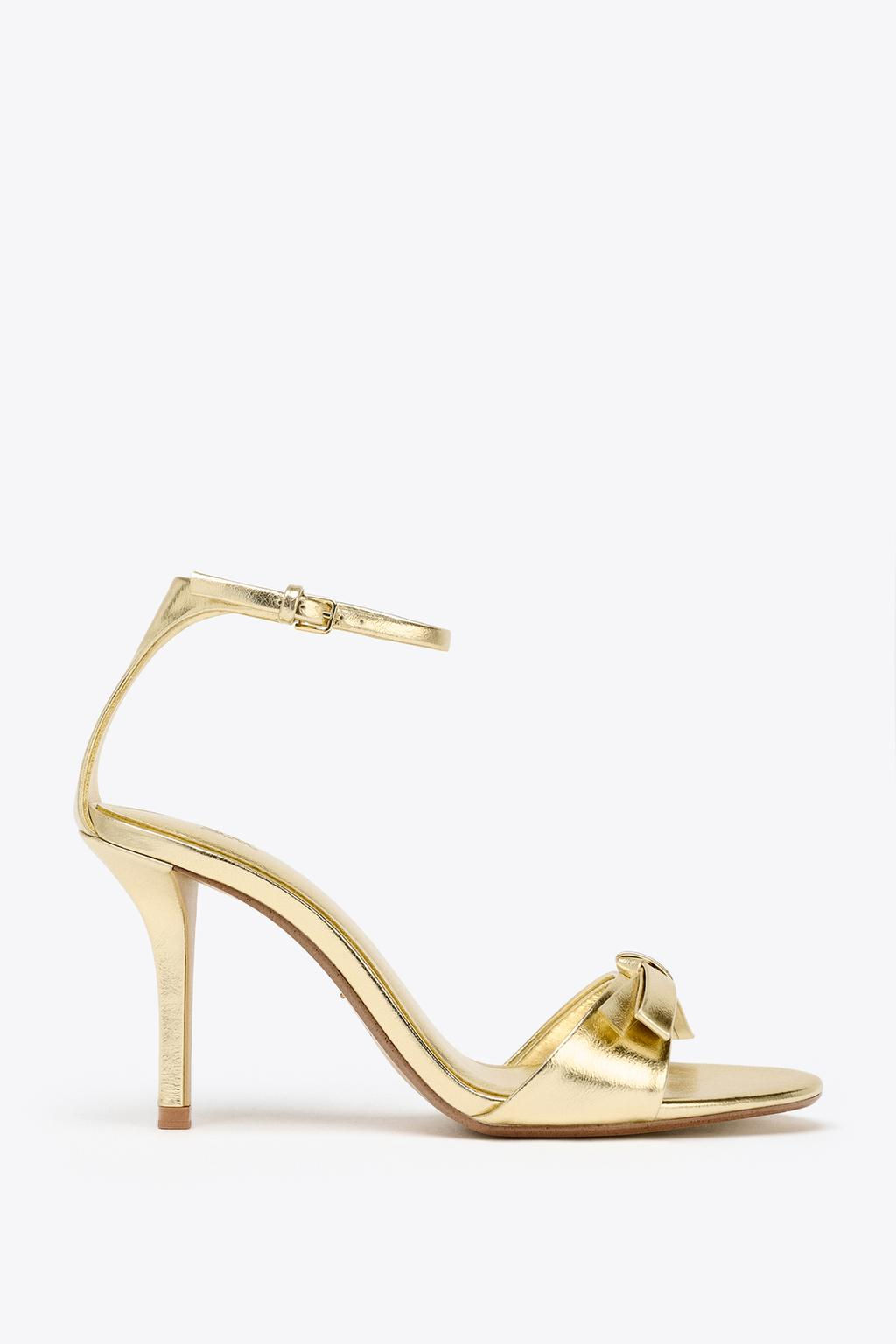 METALLIC-EFFECT BOW HIGH-HEEL SANDALS - Zara фото 6