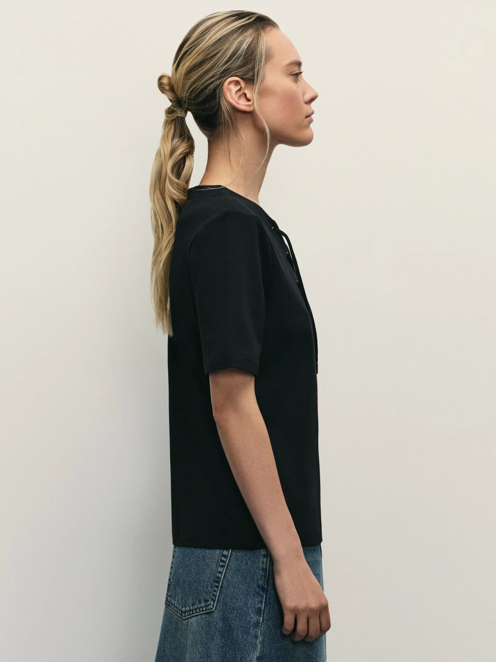 Футболка из хлопка со шнуровкой / Zarina фото 4