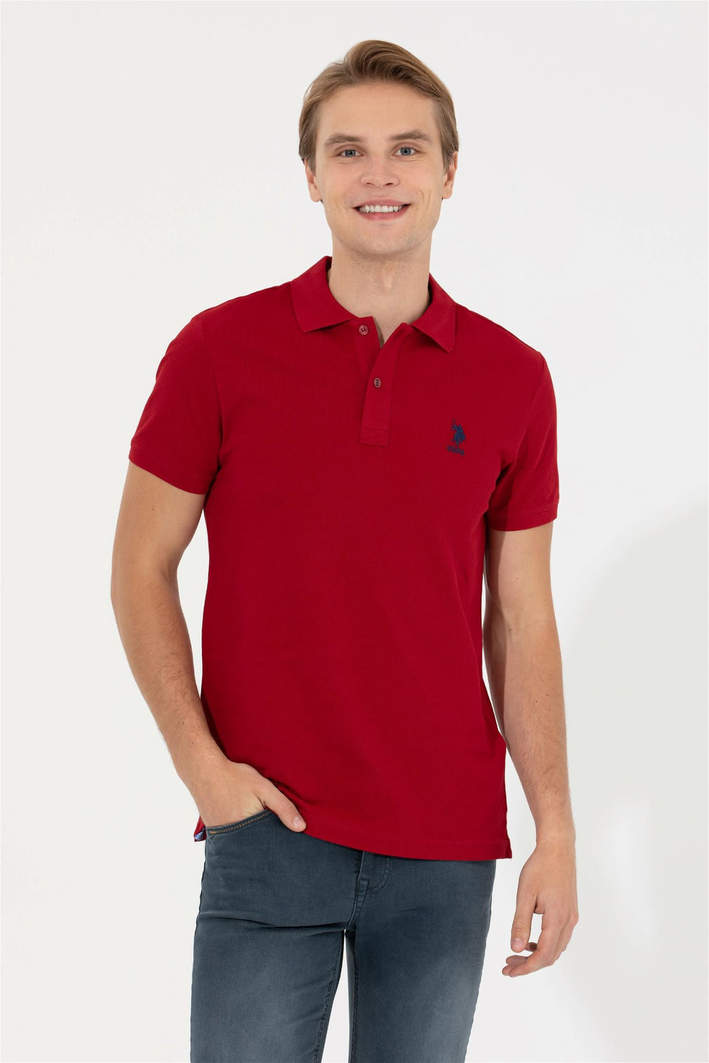 Мужская бордово-красная футболка с воротником поло Basic - U.s. polo assn фото 8