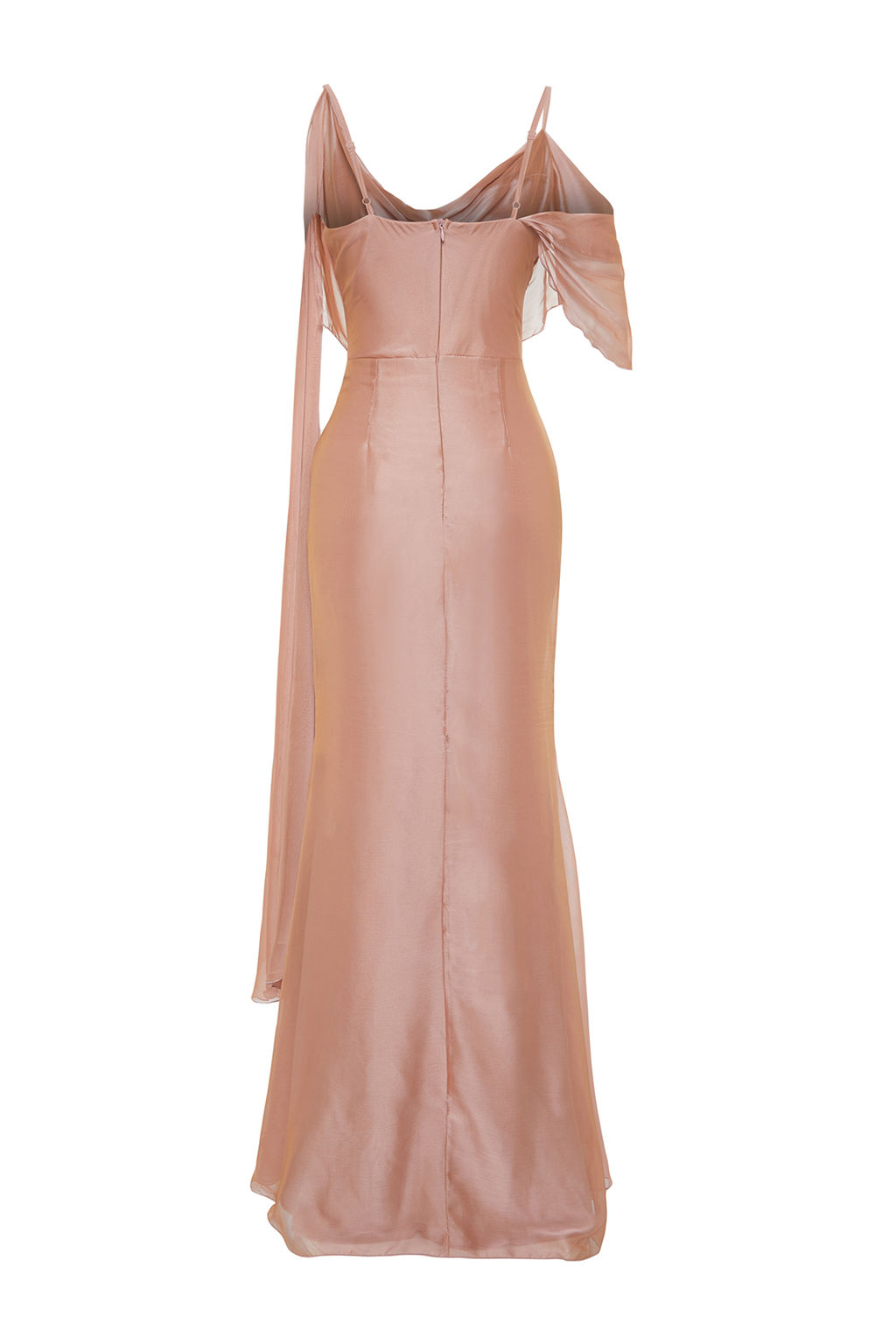 Pembe Carmen Yaka Dokuma Sifon Uzun S?k Abiye Elbise TPRSS24AE00137 - Trendyolmilla фото 8