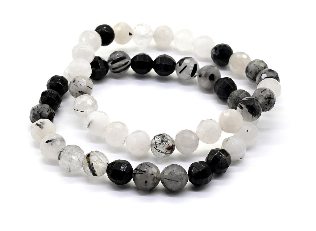 Браслет из турмалиновый кварц шарик граненый 8мм, 17см