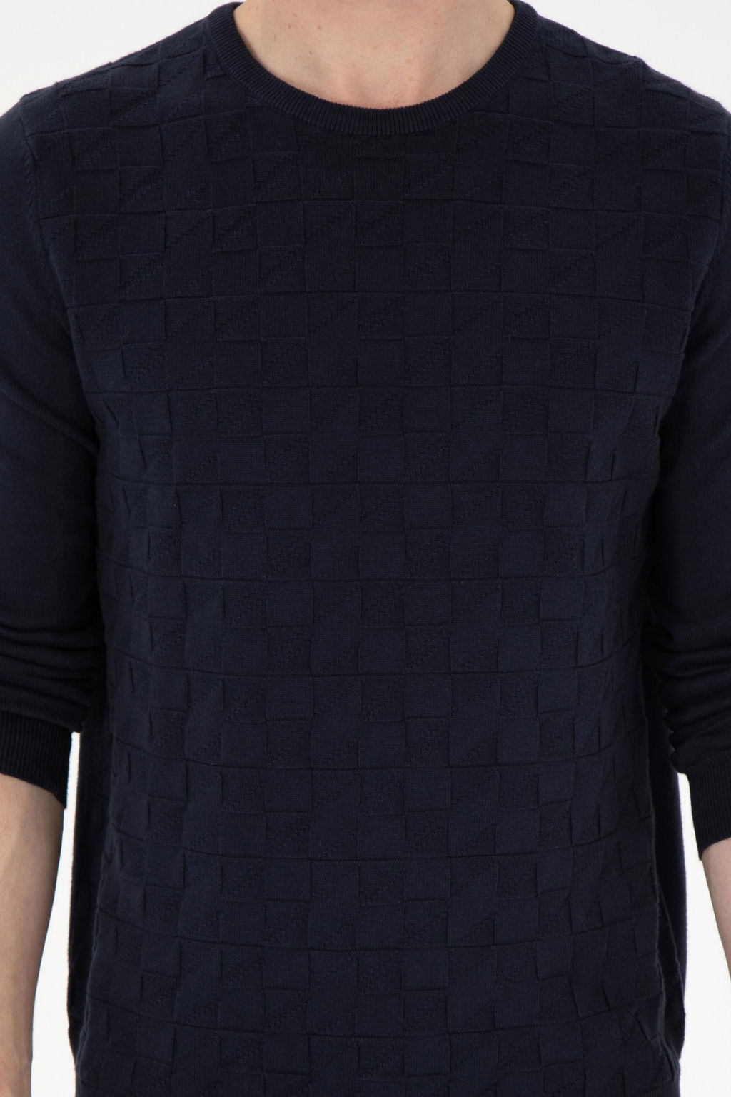 Erkek Slim Fit Bisiklet Yaka Lacivert Basic Kazak