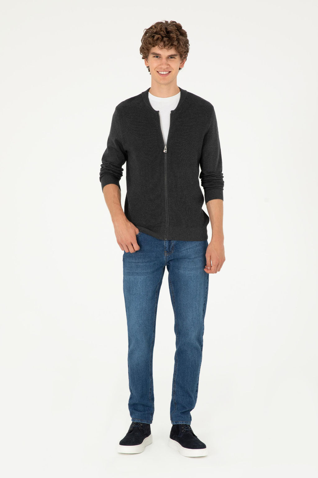 Мужской базовый трикотажный кардиган антрацитового меланжа - U.s. polo assn фото 11