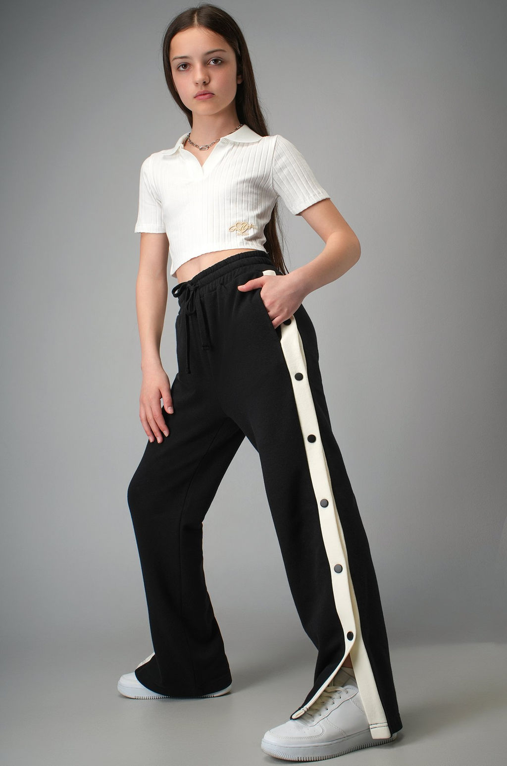 Брюки для девочки с заклепками из футера Happyfox