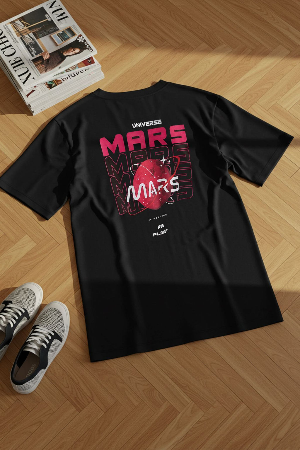 TRENDYOLMILLA Siyah %100 Pamuk Galaksi On Arka Bask?l? Oversize/Genis Kal?p Orme T-Shirt TWOSS25TS00151 фото 2