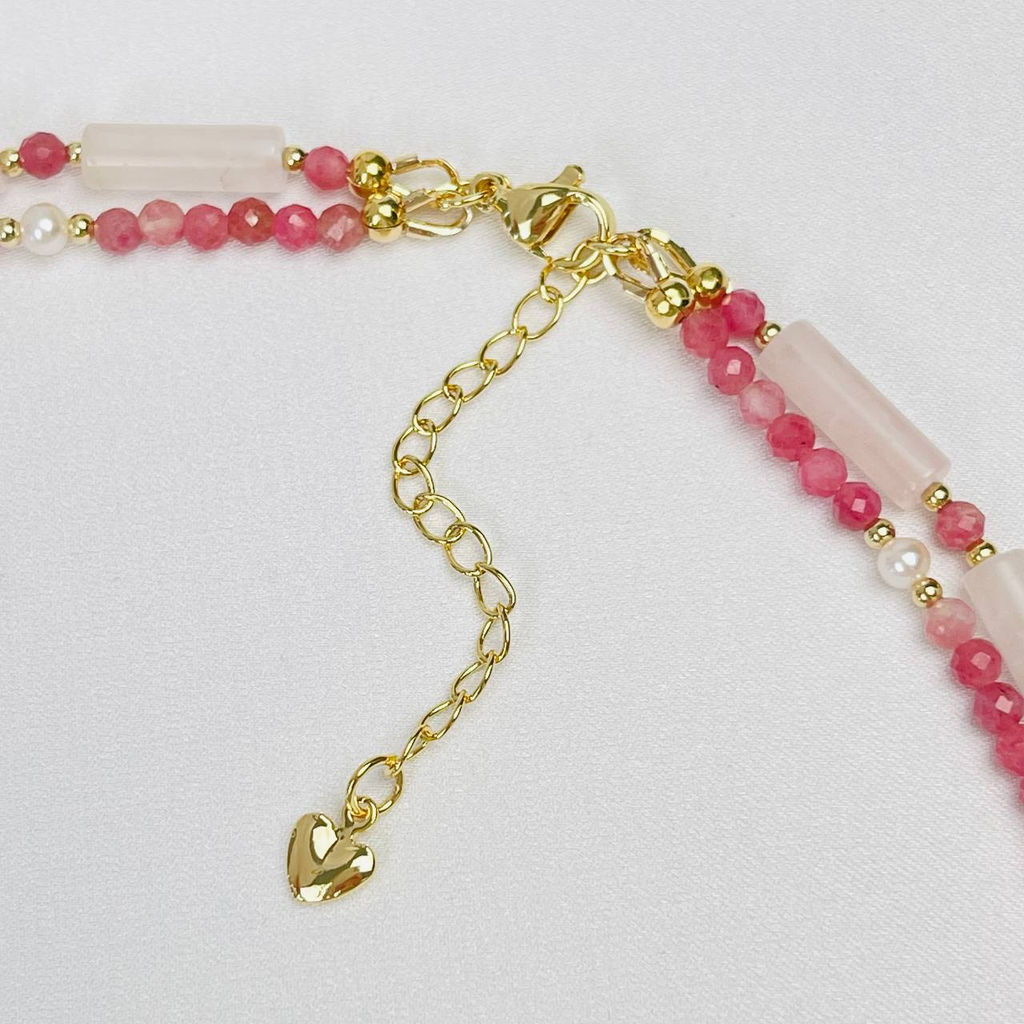 Колье двойное из Родонита, Розового кварца и Жемчуга - Радуга самоцветов фото 4