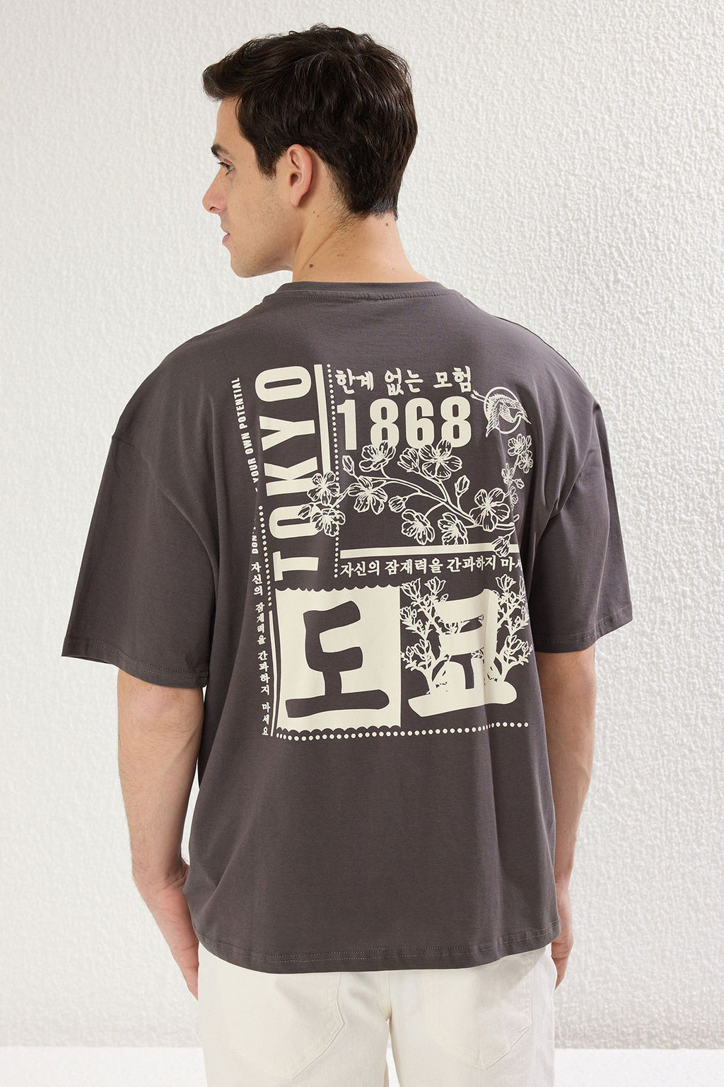 TRENDYOL MAN Lacivert Oversize/Genis Kesim Uzak Dogu Bask?l? K?sa Kol %100 Pamuklu T-Shirt TMNSS23TS00170 - Trendyolmilla фото 7