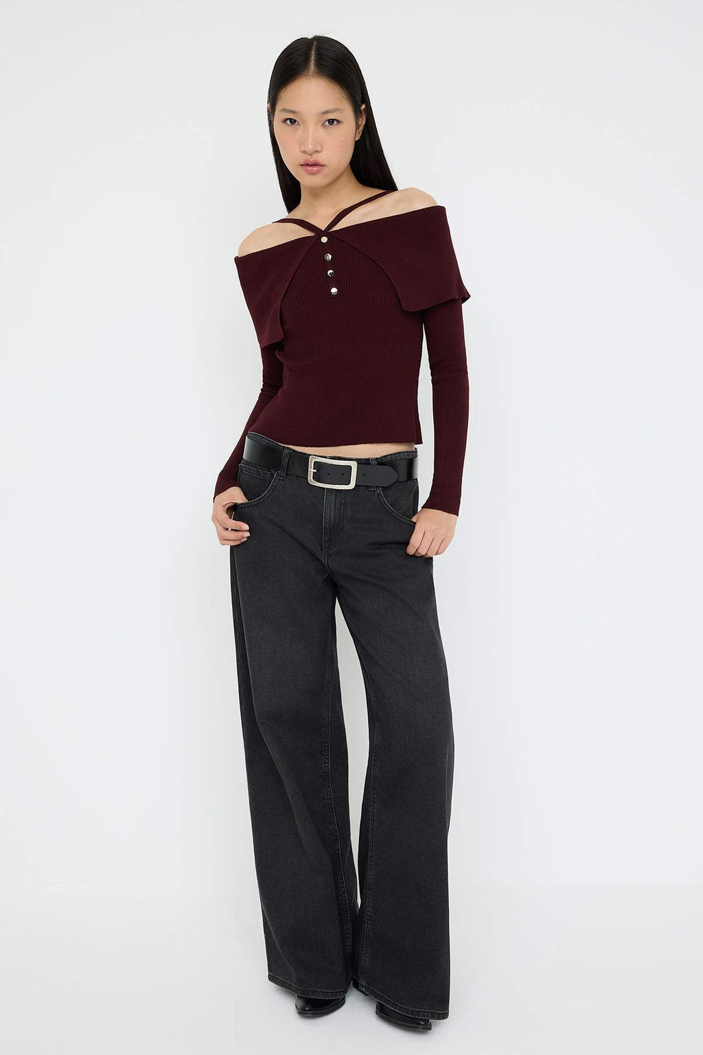 Bordo Premium Iplik/Ozel Iplik Carmen Boyundan Ask?l? Triko Kazak TWOAW26KZ00076 - Trendyolmilla фото 2