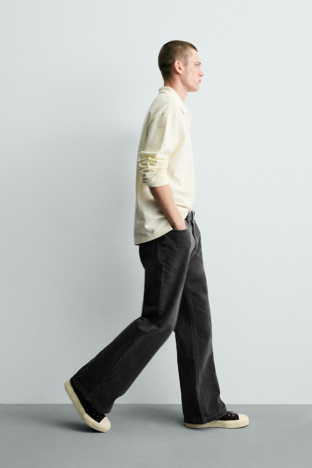 PANTAL?N FLARE FIT ESTRUCTURA ALGOD?N / Gris oscuro - Zara фото 7