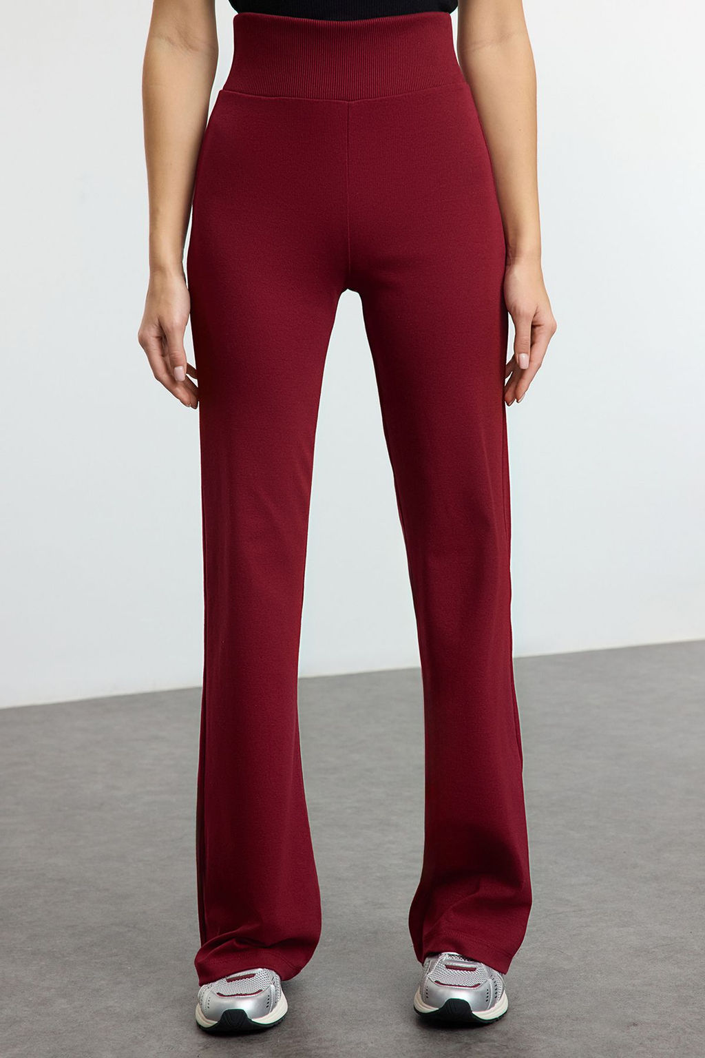 Bordo Wide Leg/Ispanyol Paca Yuksek Bel Interlok Esnek Orme Pantolon TWOAW25PL00006