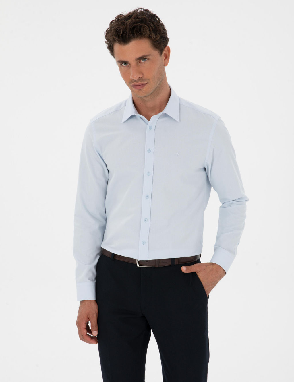 A__k Mavi Regular Fit Uzun Kollu G_mlek