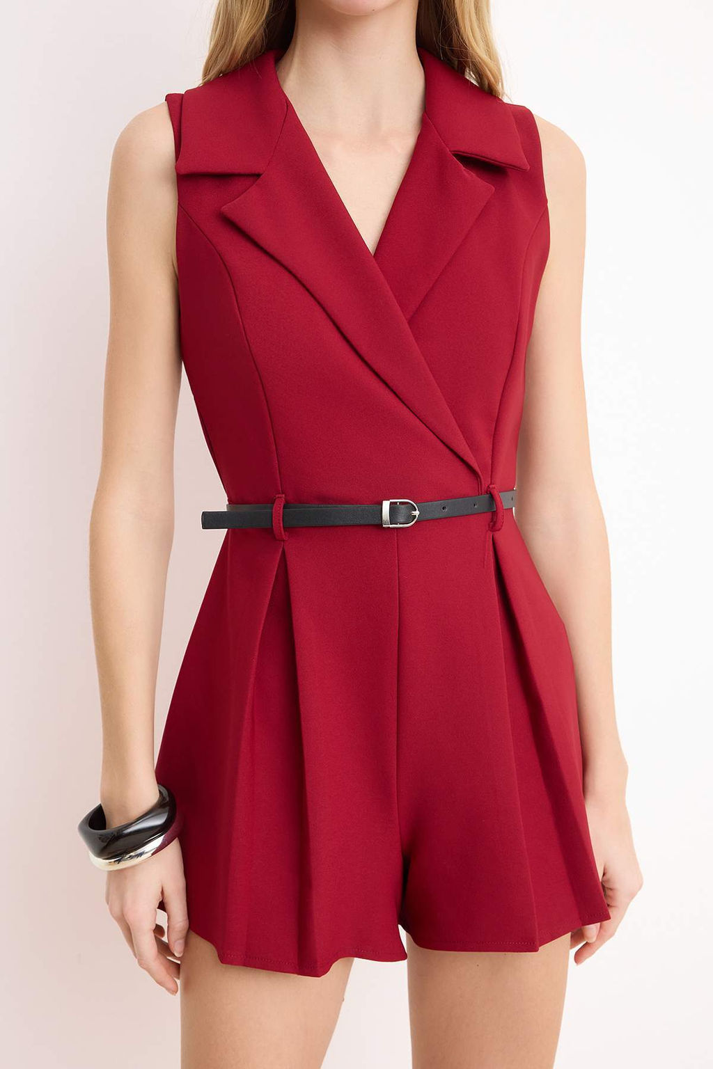 Siyah Kemerli Kolsuz Mini Dokuma Tulum TWOSS26TU00008 - Trendyolmilla фото 7