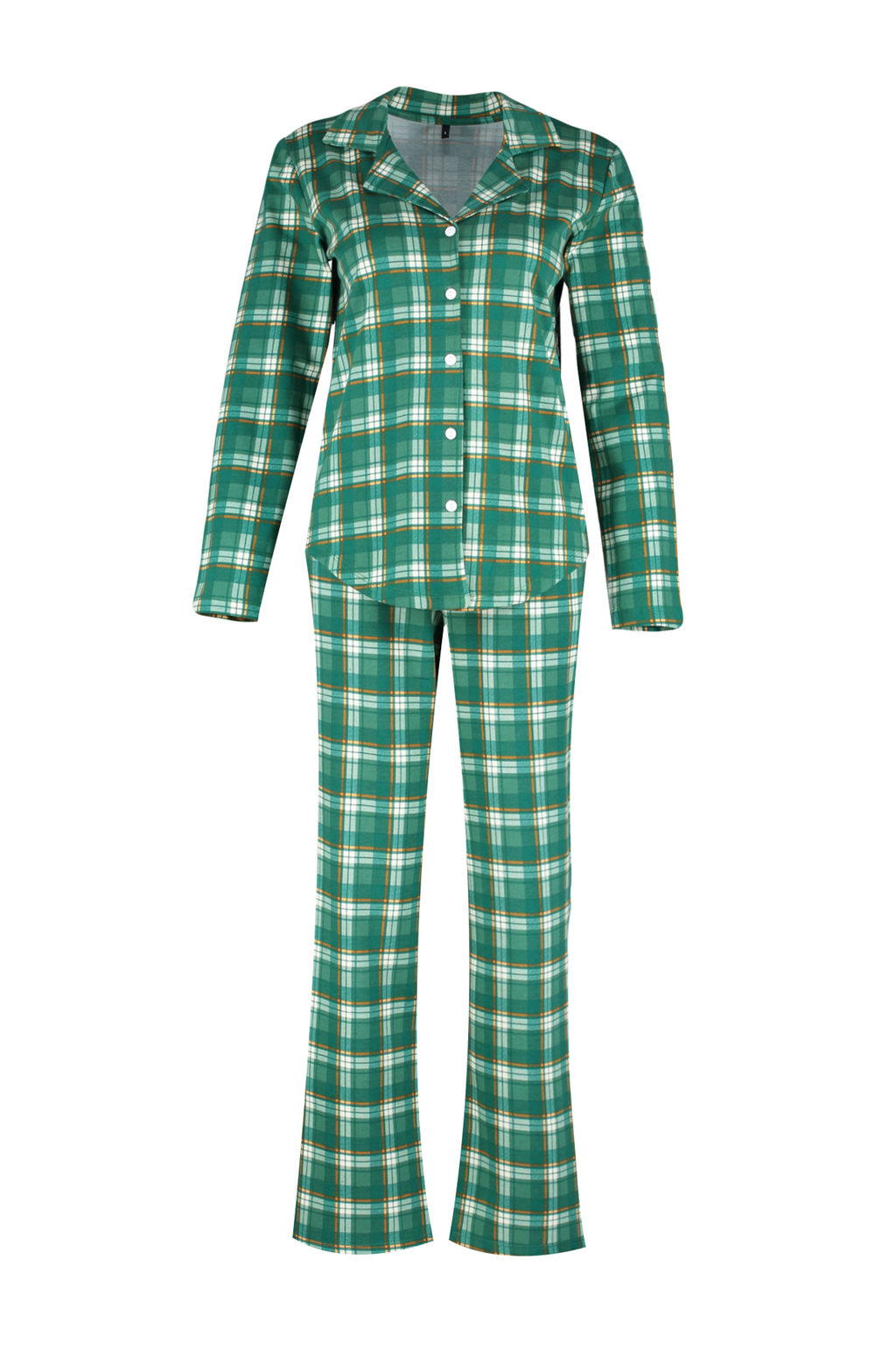 Yesil %100 Pamuklu Ekoseli Gomlek-Pantolon Orme Pijama Tak?m? THMAW24PT00252 - Trendyolmilla фото 7