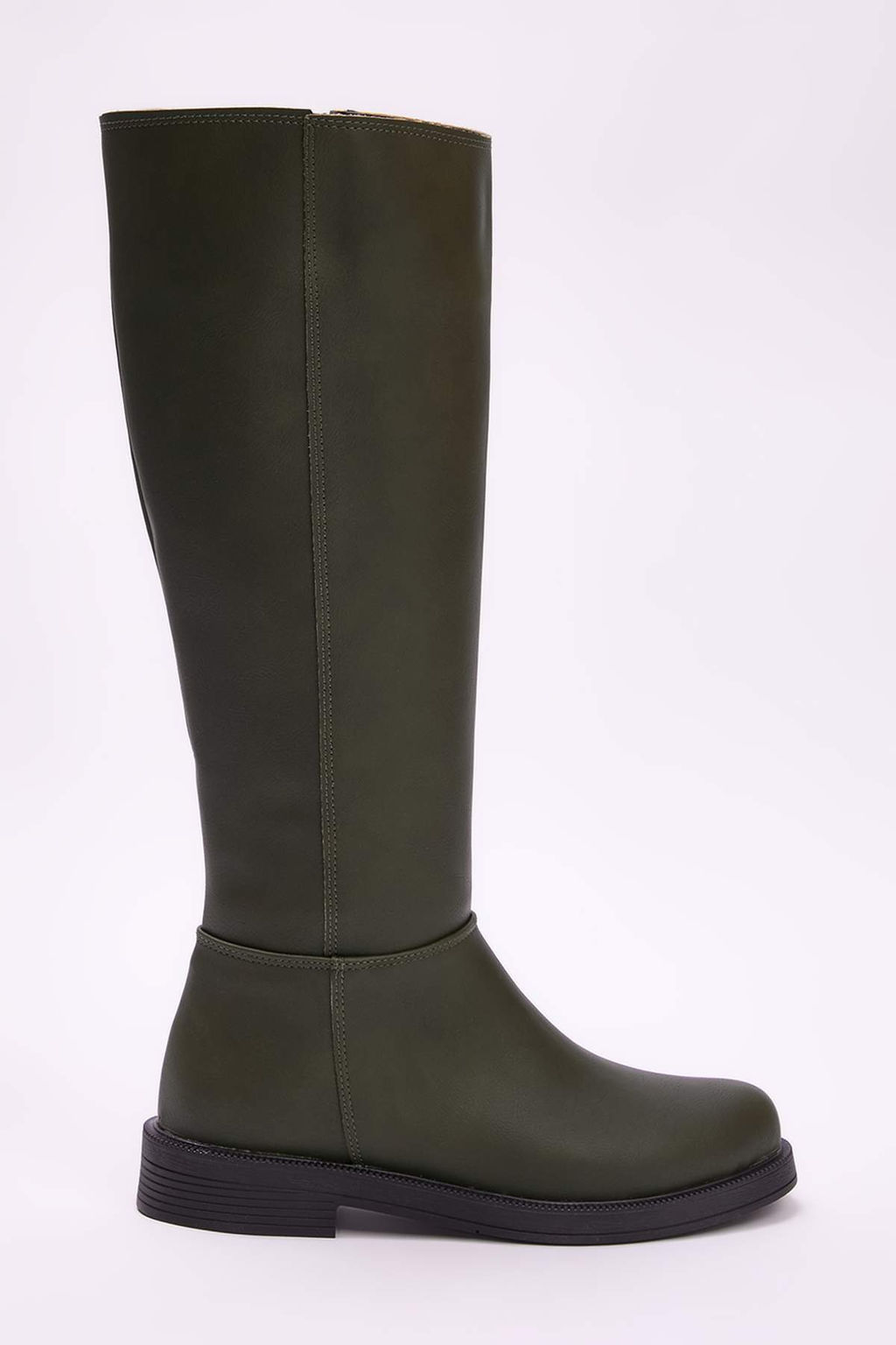 Haki Fermuarl? K?sa Kad?n 4 cm Duz Topuklu Cizme TAKAW25CZ00000