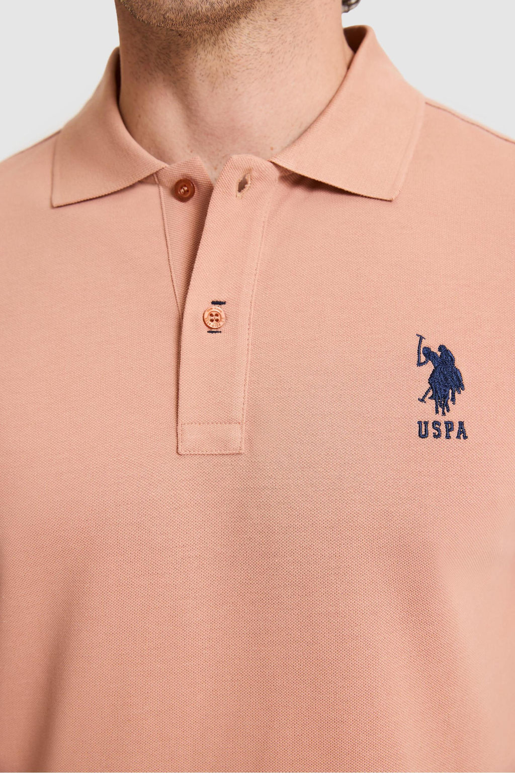 Erkek Slim Fit Polo Yaka Pudra Basic Ti__rt