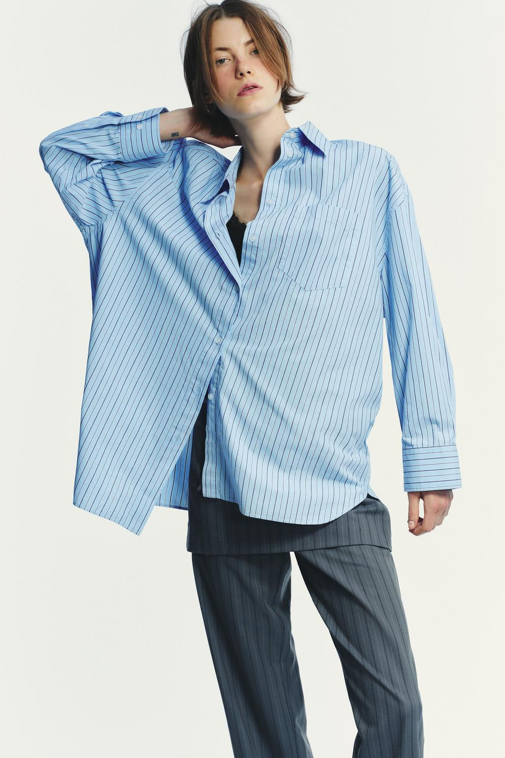 OVERSIZE STRIPED POPLIN SHIRT - Zara фото 2