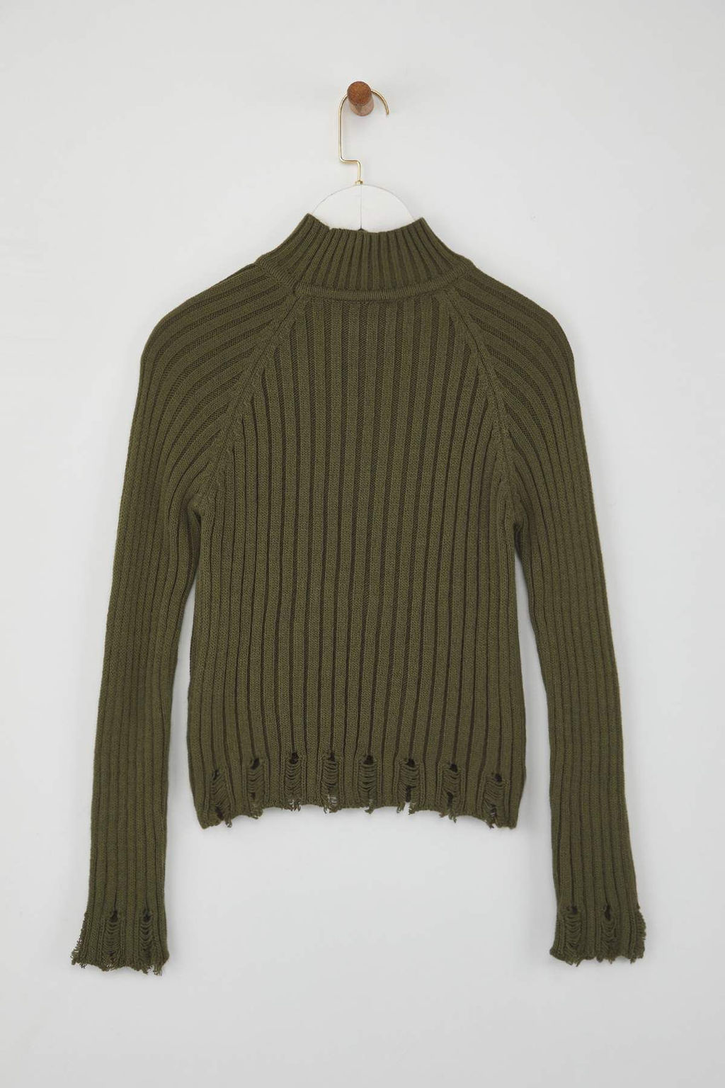 Haki K?sa/Crop Etek Ucu Ak?tma Detayl? Triko Kazak TWOAW26KZ00102